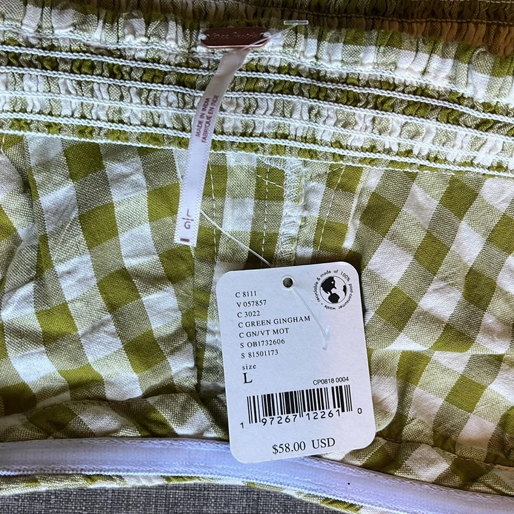 Free People Leilani Green Gingham Corset Tube Top NWT Large